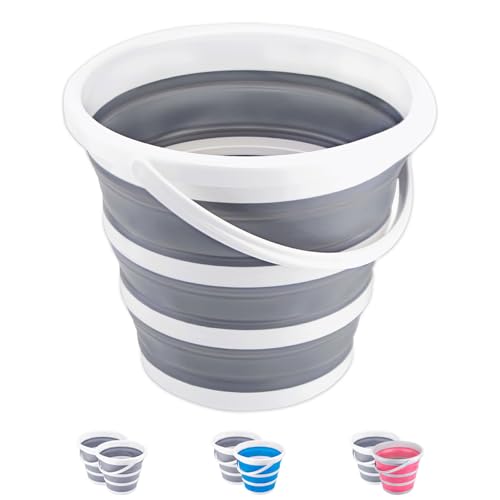 Collapsible Bucket 10L 2.6 Gallon Cleaning Bucket Mop Bucket Folding Foldable Portable Small Plastic Water Supplies for Outdoor Garden Camping Fishing Car Wash Space Saving - color: Gray