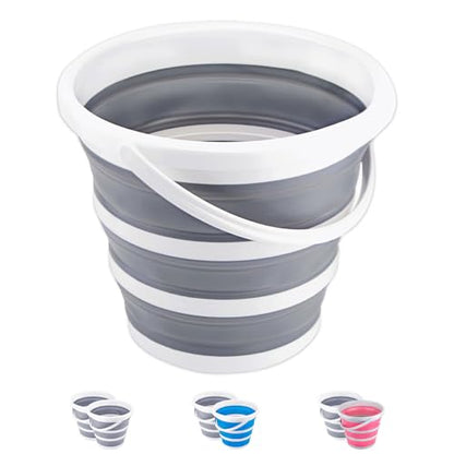 Collapsible Bucket 10L 2.6 Gallon Cleaning Bucket Mop Bucket Folding Foldable Portable Small Plastic Water Supplies for Outdoor Garden Camping Fishing Car Wash Space Saving - color: Gray