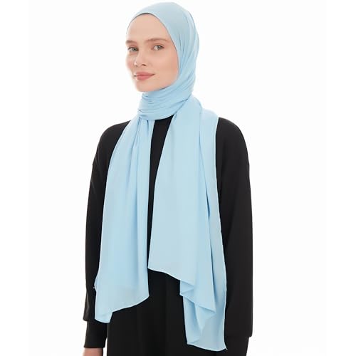 Premium Hijab Scarf for Women - Heavy Chiffon Hijab Muslim Headscarf Shawl - Soft Chiffon Scarf Muslim Headscarf Shawl - color: Light Blue