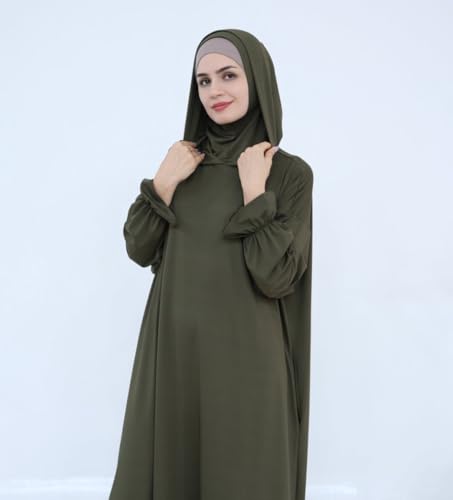 Muslim Dress for Women Pakistani Kaftan Abaya Robe Arabic Islamic Prayer Clothes Dubai Outfits - color: Army Green