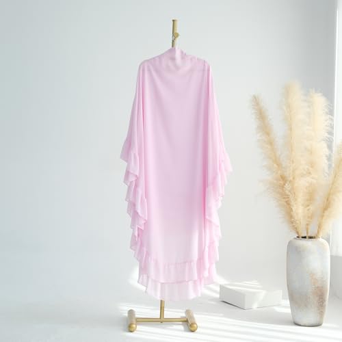 khalat Women's Hijab Chiffon Hijab for Women Muslim 2 Layers Ruffle Lightweight Large Hijab - color: Pink