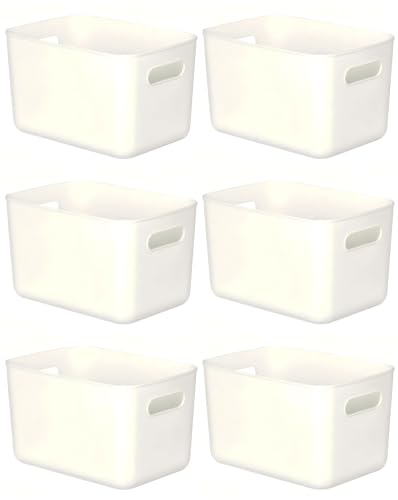 Set Of 6 Plastic Storage Bins,10×7×6 inch Versatile Kitchen Pantry Organization and Storage,for Plastic Storage Container Under Bed,Under Sink Bathroom Organizer (White, 6XS) - size: 6 XS