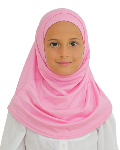Prien Easy To Wear Hijab For Girls, Muslim Scarf for Kids, Instant Hijabs For Women, Viscose Children Scarves For Ramadan Eid - color: Pink