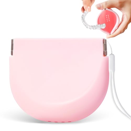 Silicone Retainer Denture Storage Case Holder, Portable Slim Dental Container Cleaning Box with Drain Holes and Leakproof for Aligners, Mouth Guards, Night Guards, Removable Dental Appliances (Pink) - color: Pink