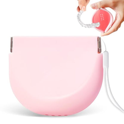 Silicone Retainer Denture Storage Case Holder, Portable Slim Dental Container Cleaning Box with Drain Holes and Leakproof for Aligners, Mouth Guards, Night Guards, Removable Dental Appliances (Pink) - color: Pink