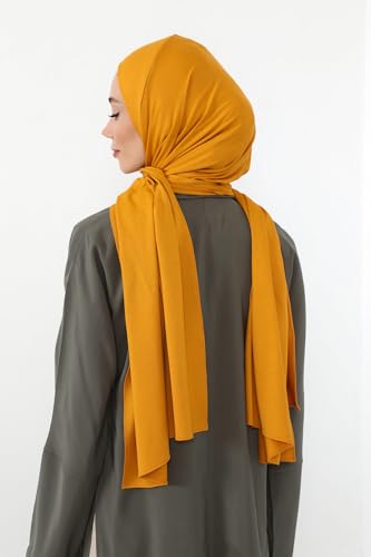 Aisha's Design Neck-Covering Practical Jersey Hijab with Built-In Ninja Bonnet - color: Mustard Yellow