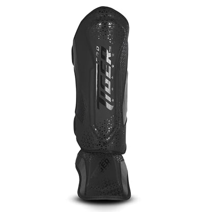 Shin Guards MMA, Muay Thai, Kickboxing, Leg Instep Protection Pads, Kicking, Sparring, Training Gear, Karate, Boxing, Taekwondo - Unisex - Black and White Colors - color: Matte Black, size: Large