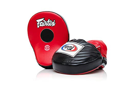 Fairtex FMV9 Contoured Focus Mitts |Striking Accuracy & Protection for Boxing, Muay Thai, Kickboxing |Ergonomic Design, Soft Padding, Secure Fit Leather - color: Red/Black