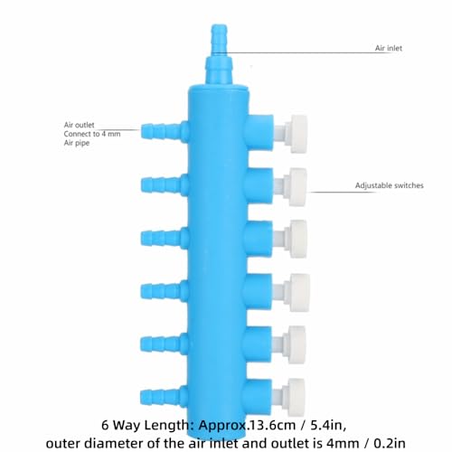 2Pcs 4mm Adapter Connector Plastic Distributor Aquarium Air Pump Splitter for Fish Tank Oxygen Tubing(6 Way) - style: 6 Way