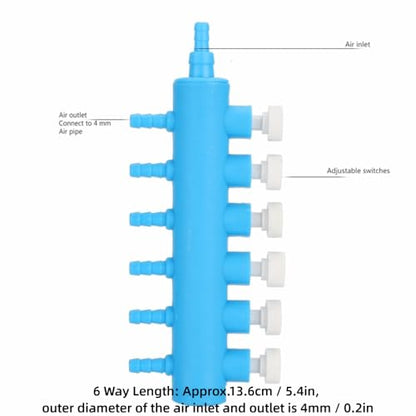 2Pcs 4mm Adapter Connector Plastic Distributor Aquarium Air Pump Splitter for Fish Tank Oxygen Tubing(6 Way) - style: 6 Way