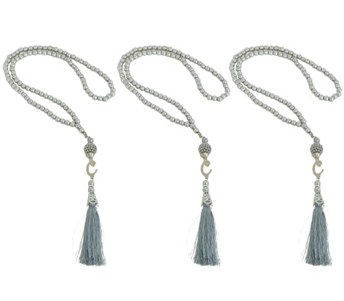 Prien 3 Pcs Prayer Beads, Islamic Gifts, 99 Beads Tasbeeh for Muslim, Islam Dhikr Counter, Bulk Tasbih Gift Set, Rosary for Women Men, Mawlid Favor for Prayer Rug, Ramadan, Hajj, Eid (Grey) - color: Grey