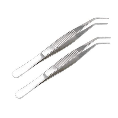 5-1/2 Inch Stainless Steel Tweezers with Curved Serrated Tip Multipurpose Forceps for Craft Repairing 2 Pack - size: 5-1/2 Inch