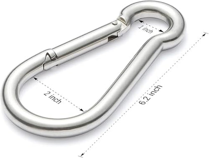 Stainless Steel Spring Snap Hook Carabiner - 304 Stainless Steel Caribeener Clips, Set of 6 - color: Silver, size: 6.2 Inch