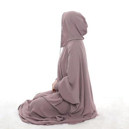 khalat 무슬림 기도 드레스 아바야 단색 원피스 후디 아바야 드레스 여성용 롱 맥시 드레스 이슬람 두바이 질밥 - color: Taro