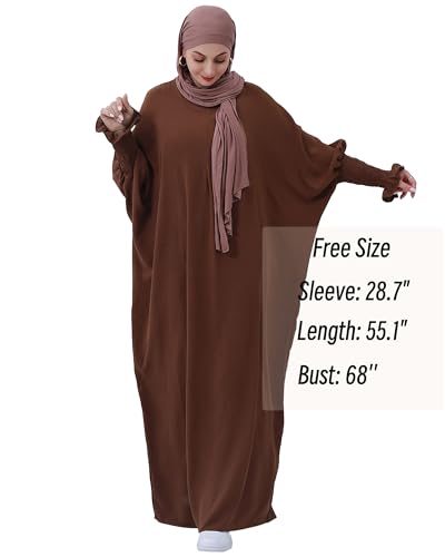 Muslim Prayer Abaya Islamic Women's Khimar Pure Color Hijab Dress Long Sleeve Dubai Kaftan - color: Coffee