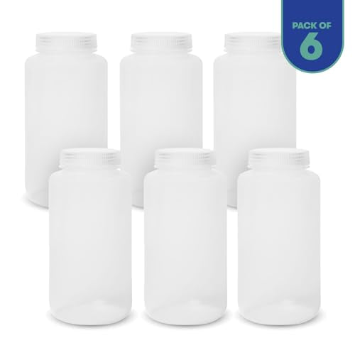 United Scientific™ Sample Bottles with Lids, Polypropylene, 1000ml, 6-Pack | 32 oz Plastic Bottles with Lids, BPA-Free, Autoclavable, Leakproof Seal Rings, Wide Mouth Sample Containers, RoHS Compliant - size: 32 oz (Pack of 6)