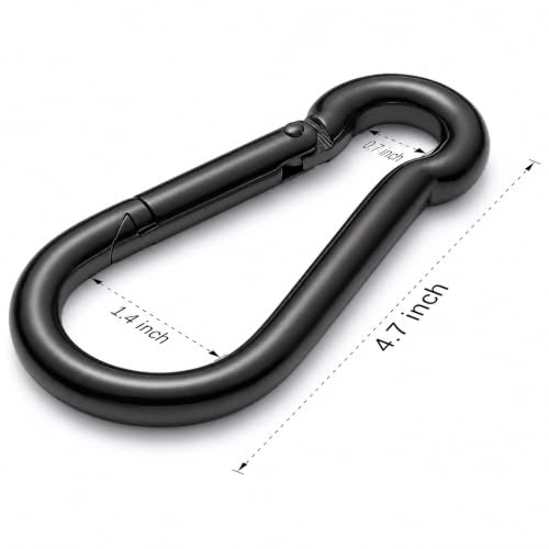 Stainless Steel Spring Snap Hook Carabiner - 304 Stainless Steel Caribeener Clips, Set of 6 - color: Black, size: 4.7 Inch