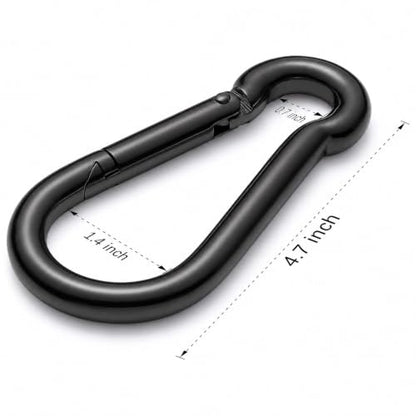 Stainless Steel Spring Snap Hook Carabiner - 304 Stainless Steel Caribeener Clips, Set of 6 - color: Black, size: 4.7 Inch