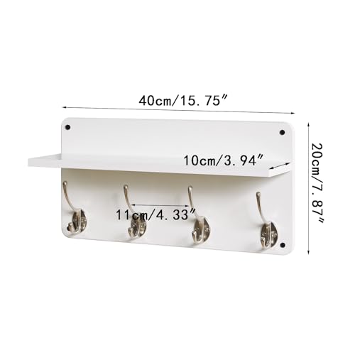 YMYNY 31.5" Coat Rack Wall Mount with Shelf and 8 Hooks, White, HWS006W-2 | 2 Pack Coat Hooks Key Holder Wall Mount, Wood Wall Mounted Coat Rack with Wall Hooks for Hanging, Towel Hooks for Bathroom - color: White