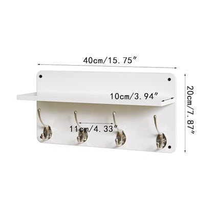 YMYNY 31.5" Coat Rack Wall Mount with Shelf and 8 Hooks, White, HWS006W-2 | 2 Pack Coat Hooks Key Holder Wall Mount, Wood Wall Mounted Coat Rack with Wall Hooks for Hanging, Towel Hooks for Bathroom - color: White