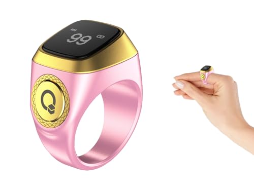 Anlising Smart Ring Counter, Smart Tasbih Zikr Ring, Muslim Islamic Prayer Smart Rings, Tasbih Counter Smart Ring, Tasbeeh Smart Counter, Digital Electronic Smart Tally Counter for Prayer (Pink, 20MM)