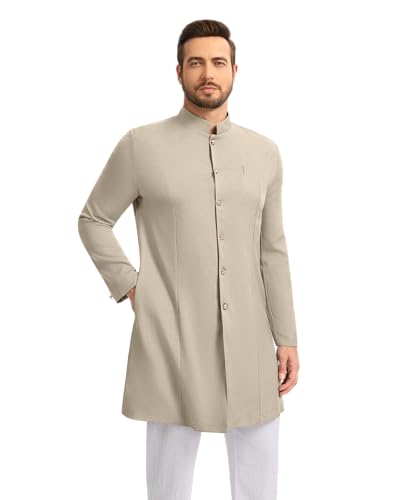 YAOHUOLE Mens Kurta Coats Indian Ethnic Royal Suits Jubba Thobe for Men - color: Khaki, size: X-Large