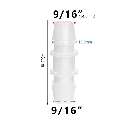 Quickun Plastic Hose Barb Fitting, 9/16" x 9/16" Barbed Splicer Mender Joint Adapter Union Fitting (Pack of 5) - size: 9/16 inch