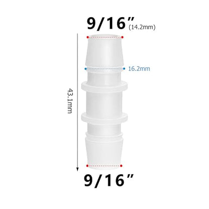 Quickun Plastic Hose Barb Fitting, 9/16" x 9/16" Barbed Splicer Mender Joint Adapter Union Fitting (Pack of 5) - size: 9/16 inch