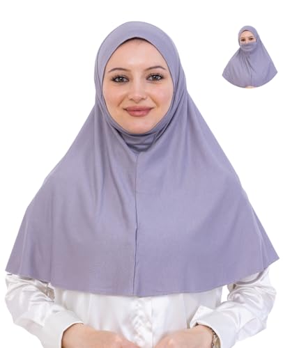 Prien Easy To Wear Hijab For Women, Muslim Instant Turban With Niqab, Islamic Clothes, Soft Scarf For Prayer, Abaya, Khimar - color: Grey