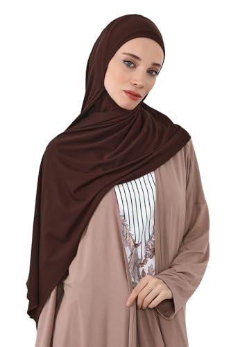 Aisha's Design Neck-Covering Practical Jersey Hijab with Built-In Ninja Bonnet - color: Brown