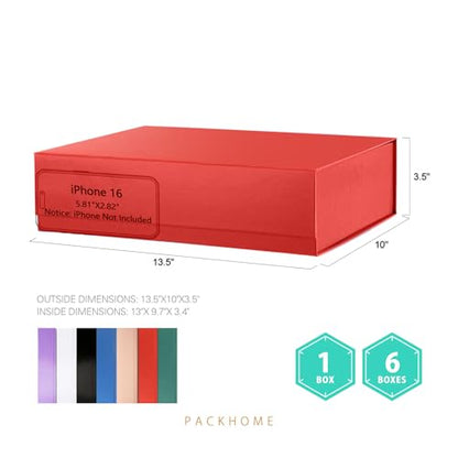 PACKHOME 6 Large Gift Boxes 13.5x10x3.5 Inches, Sturdy Shirt Boxes with Magnetic Lids for Multiple Occasions (Glossy Red) - color: 13x9.7x3.4 Inch-Red-Pack of 6