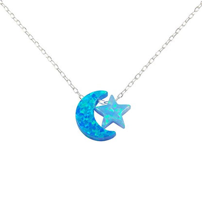 Martinuzzi Accessories Opal Moon and Star Necklace 925 Sterling Silver Chain - style: Blue Moon Light Blue Star