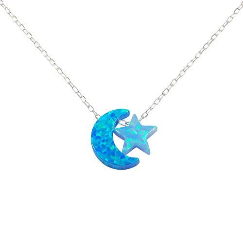 Martinuzzi Accessories Opal Moon and Star Necklace 925 Sterling Silver Chain - style: Blue Moon Light Blue Star