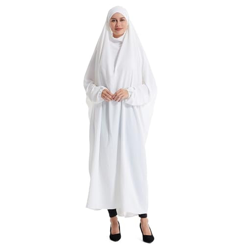 Lmdudan Muslim Women Islamic Full Cover Prayer Dress Long Sleeve Loose Abaya Hijab Outfit 2026 Ramadan Modest Prayer Clothes - color: White, size: Large