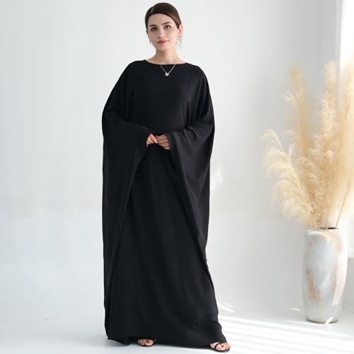 Women Muslim Abaya Dress 1Piece Bat Sleeve Islamic Maxi Robe Fashion Jilbab for Women Eid Kaftan Muslim Robe - color: Blacka, size: Large