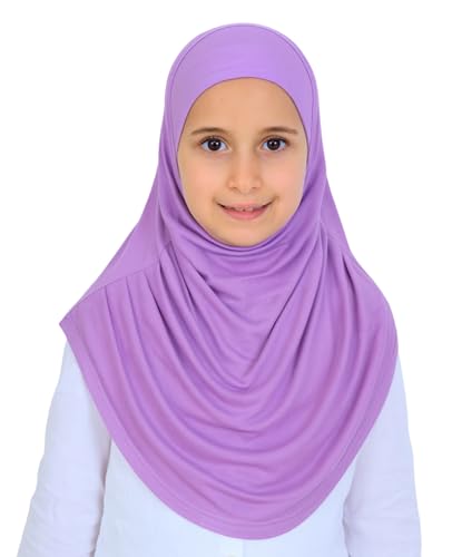 Prien Ready To Wear Hijab For Girls, Soft Viscose Muslim Scarf For Kids, Instant Islamic Clothing For Women For Ramadan, Eid - color: Lilac