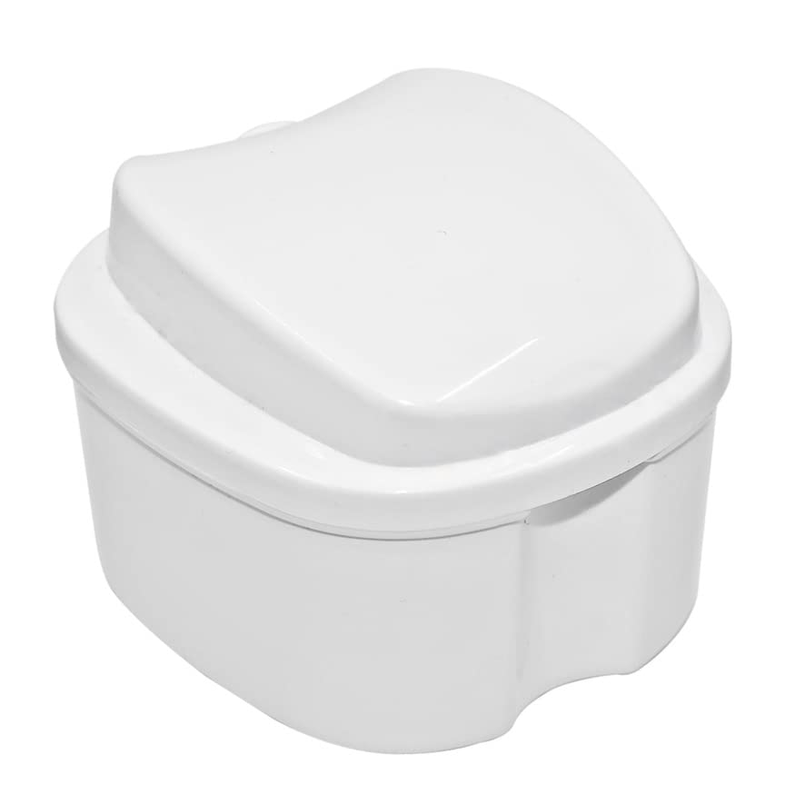 Denture Case, Denture Box with Strainer, Night Cleaner Denture Bath Box for Retainer, Mouthguard, False Teeth, and Denture Cleaning (White) - color: White