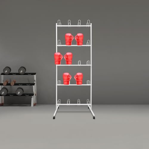 5-Tier Boxing Gloves Drying Rack, Boxing Glove Storage Stand with Universal Wheels, Metal Boxing Glove Drying Display Rack, Boxing Glove Stand Floor Standing, Holds 20 Pair of Gloves - color: White