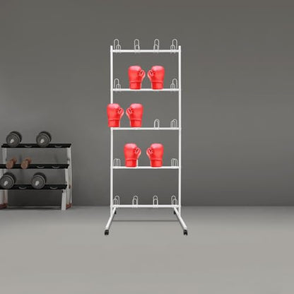 5-Tier Boxing Gloves Drying Rack, Boxing Glove Storage Stand with Universal Wheels, Metal Boxing Glove Drying Display Rack, Boxing Glove Stand Floor Standing, Holds 20 Pair of Gloves - color: White