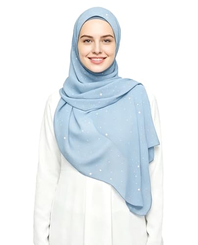 Lina & Lily Sparkle Shimmer Gold Glitter Women's Chiffon Hijab Head Scarf Shawl Wrap Lightweight - color: Pastel Blue