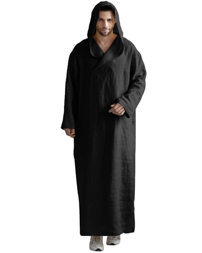 YAOHUOLE Kaftan for Men Muslim Clothes for Men Long Sleeve Thobe for Men Mens Caftans Big and Tall - color: Black, size: Medium