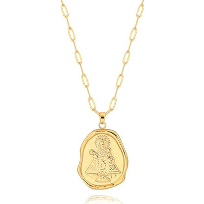 POTESSA 18K Gold Plated Pendant Necklace Medallion Coin Heart Y Shaped Chain Toggle Necklace for Women Jewelry - color: Golden Mary Cross