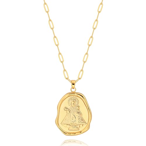 POTESSA 18K Gold Plated Pendant Necklace Medallion Coin Heart Y Shaped Chain Toggle Necklace for Women Jewelry - color: Golden Mary Cross