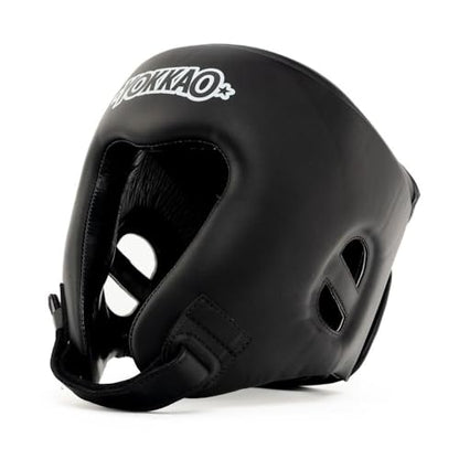 YOKKAO Premium Head Guard | Handmade Genuine Leather Headgear | Ideal for Muay Thai, Boxing, Kickboxing Sparring, Hard Training & Professional Competitions - color: Black Competition, size: Large