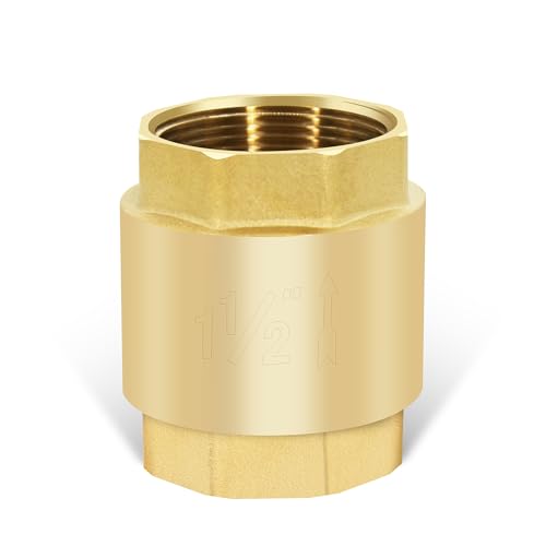 1-1/2" NPT Vertical Spring Check Valve, Brass Heavy-Duty Female Thread DN40 | Non-Return Lift Spring Design, Prevents Backflow, Protect Pumps, Quick Shutoff, for Vertical Piping, for Water, Oil, Gas, Air - size: 1-1/2"-NPT