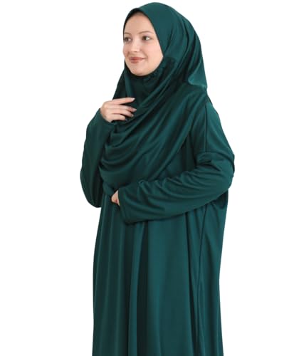 Prien Muslim Dress For Women With Hijab, Abaya, Instant Prayer Clothes Set, Islamic Wear, Dubai Kaftan Jilbab Burqa - color: Emerald, size: X-Small-XX-Large