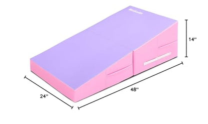 Matladin 48"x24"x14" Tumbling Mat - Folding Gymnastics Cheese Wedge Mat for Kids, Girls Home Training - color: Petal Pink, Purple