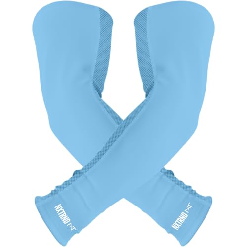 1 Pair Nxtrnd Compression Arm Sleeves for Men, Breathable Football, Basketball, Baseball Accessory, Adult & Kids - color: Columbia Blue, size: Medium