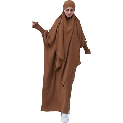 Lenmipot Islamic Women Jilbab Abayas Muslim Abaya Dress for Women Middle East Kaftan Dubai Dress Eid Prayer Clothes - color: Coffee