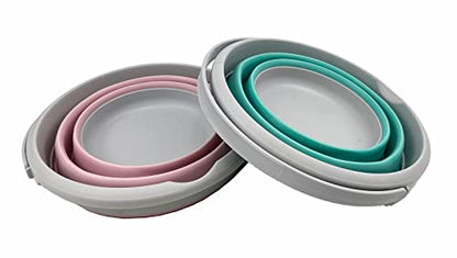 SAMMART 5.5L (1.4 Gallon) Set of 2 Collapsible Plastic Bucket - Foldable Round Tub - Portable Fishing Water Pail - Space Saving Outdoor Waterpot. (Pale Pink + Pine) - color: Pale Pink + Pine